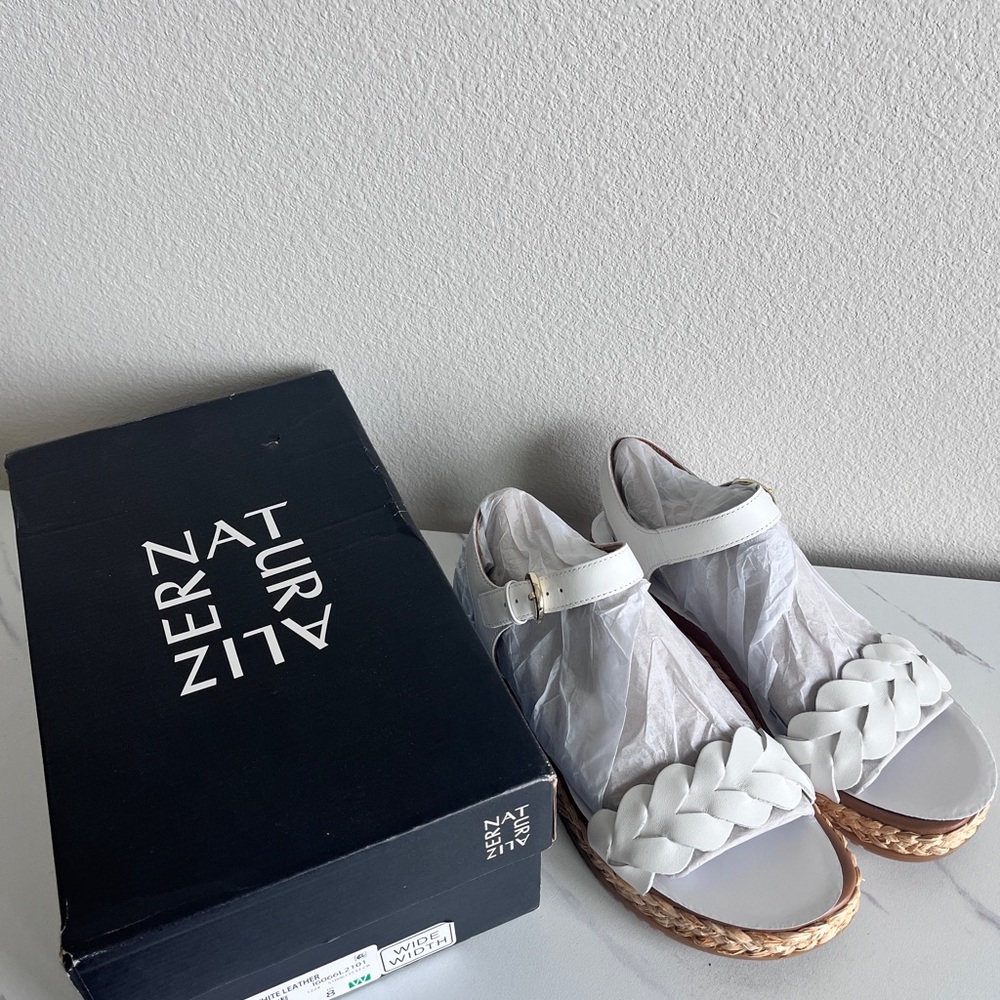 Naturalizer Neila White Leather Braided Espadrille Sandal Buckle Size 8 Wide - Picture 9 of 16